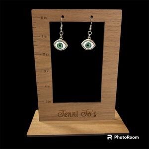 Silver and Green Eye Earrings Handmade Eyeballs